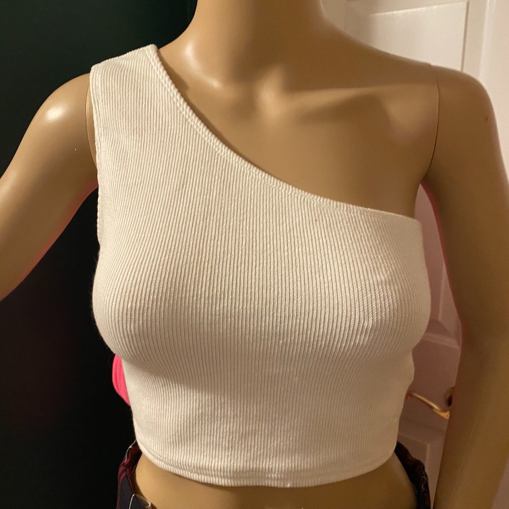 SHEIN white one shoulder cropped tank top